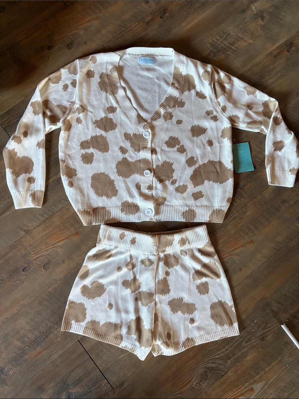 Women's Cream & Tan Knit Cardigan and Short Set